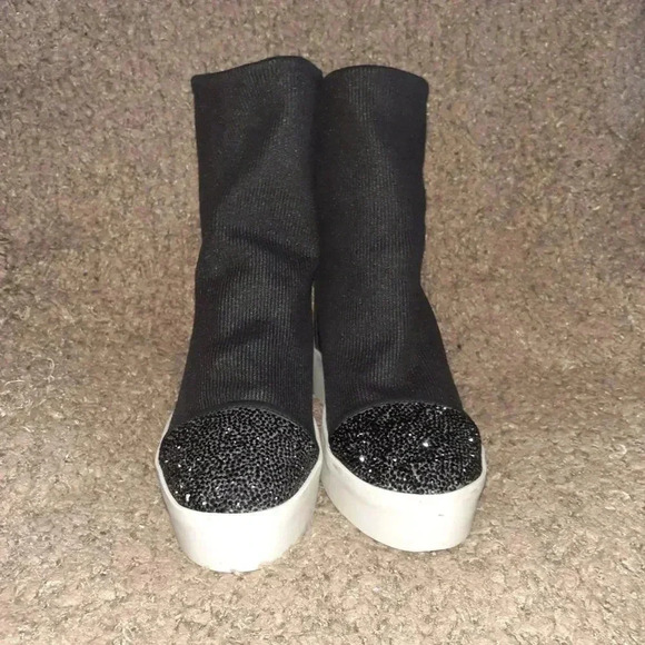 ALEXANDER SMITH-Glitter Toe Sock Booties-Black Leather-Sz 39-8.5-Excellent - Picture 3 of 7